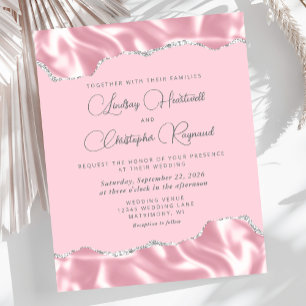 Faire-part de mariage argent satin rose glamour