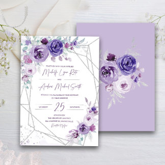 Faire-part de mariage argenté et violet