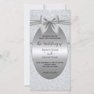 Faire-part de mariage argenté vintage avec nœud