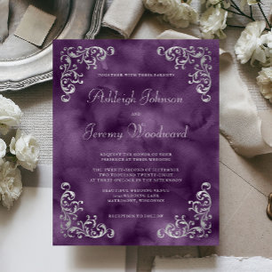 Faire-part de mariage argenté violet budget