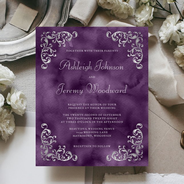 Faire-part de mariage argenté violet budget (Créateur téléchargé)