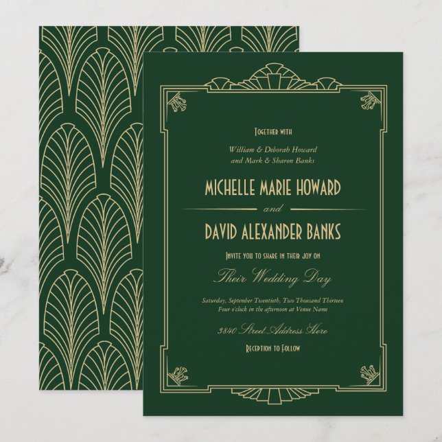 Faire-part de mariage Art Déco (Devant / Derrière)
