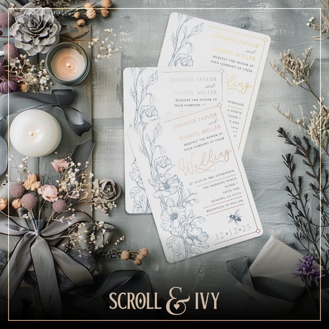 Faire-part de mariage Art Déco à fleurs sauvages b (Créateur téléchargé)
