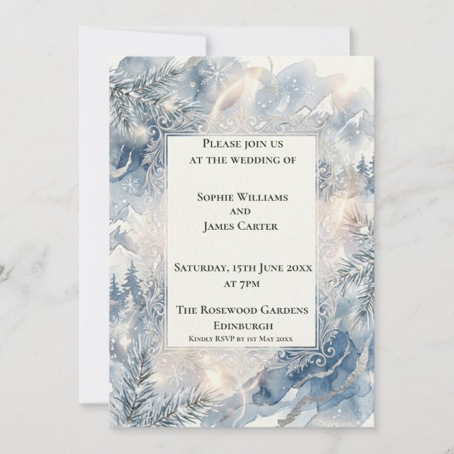 Faire-part de mariage Art Déco Blue Pearl (Devant)