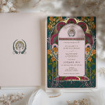 Faire-part de mariage Art déco de la forêt enchant<br><div class="desc">Cette invitation est un chef-d'oeuvre qui mêle l'allure mystique d'une forêt enchantée à l'élégance géométrique du design Art Déco. Un vert émeraude riche forme une toile de fond luxuriante pour les détails complexes de la feuille d'or. Les fleurs romantiques dans les tons rose vif et marigold créent un sentiment de...</div>