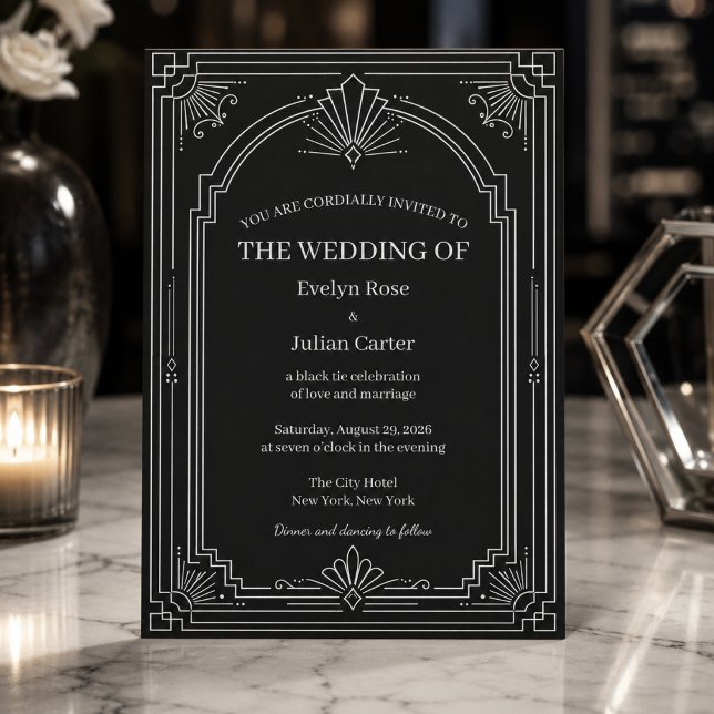 Faire-part de mariage Art Déco en onyx noir arqué (Créateur téléchargé)