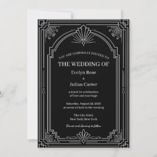 Faire-part de mariage Art Déco en onyx noir arqué