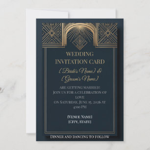 Faire-part de mariage Art déco Gatsby or et mari