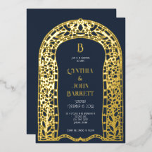 Faire-part de mariage Art Déco inspiré avec feuill
