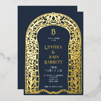 Faire-part de mariage Art Déco inspiré avec feuill