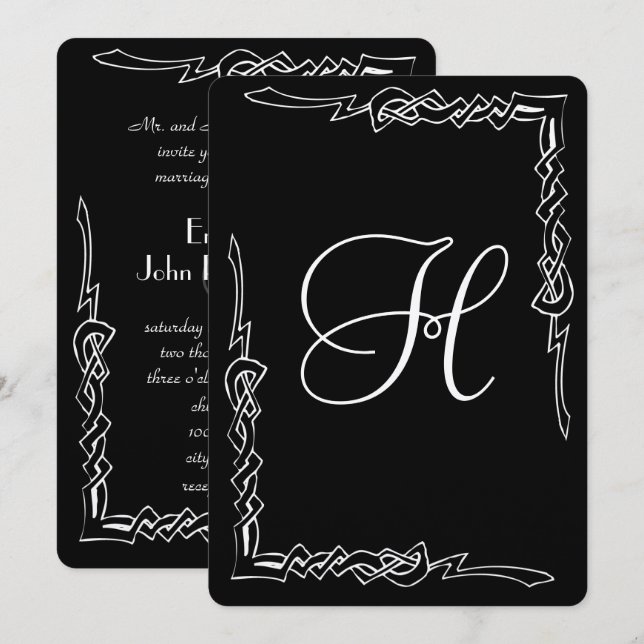 Faire-part de mariage Art déco Monogramme noir (Devant / Derrière)