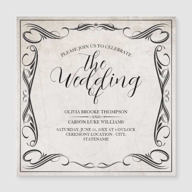 Faire-part de mariage Art Déco noir vintage (Devant)