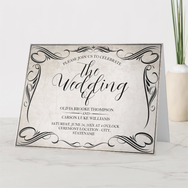 Faire-part de mariage Art Déco noir vintage (Devant)