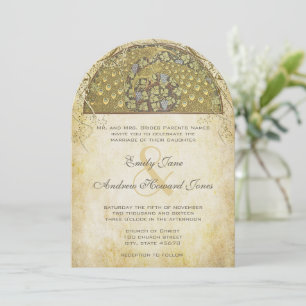 Faire-part de mariage Art Déco Paon Oiseaux en or