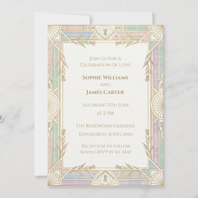 Faire-part de mariage Art Déco pastel (Devant)