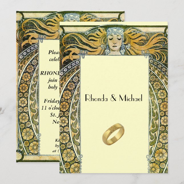 Faire-part de mariage Art déco vintage (Devant / Derrière)