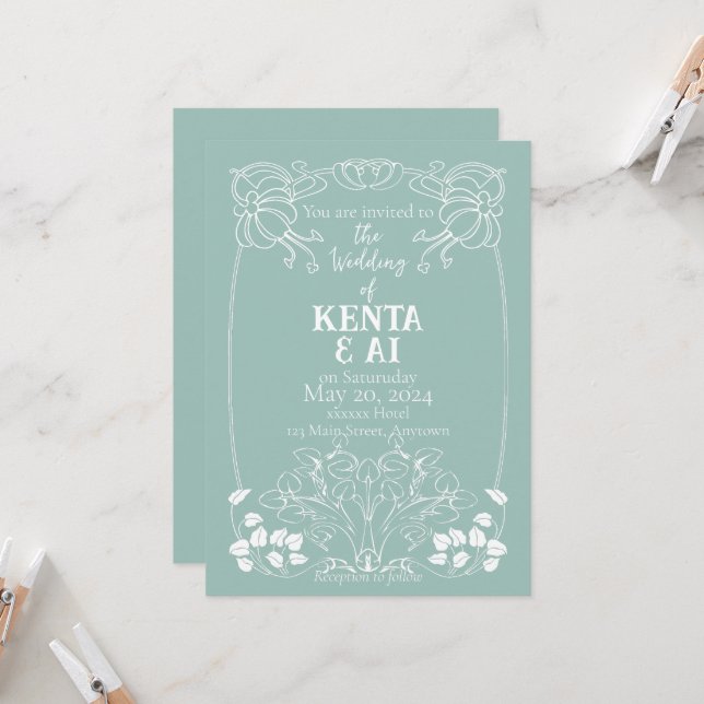 Faire-part de mariage Art nouveau (Devant/Arrière en situation)