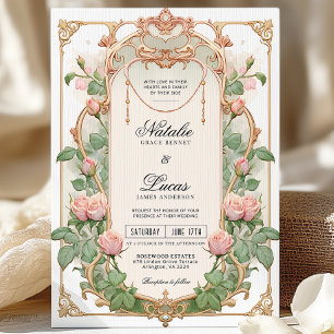 Faire-part de mariage Art nouveau à la végétation 