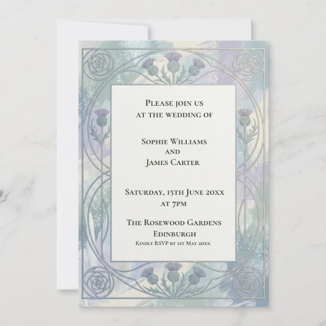 Faire-part de mariage Art Nouveau Bleu Gris (Devant)