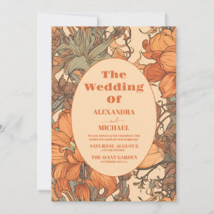 Faire-part de mariage Art Nouveau floral orange br