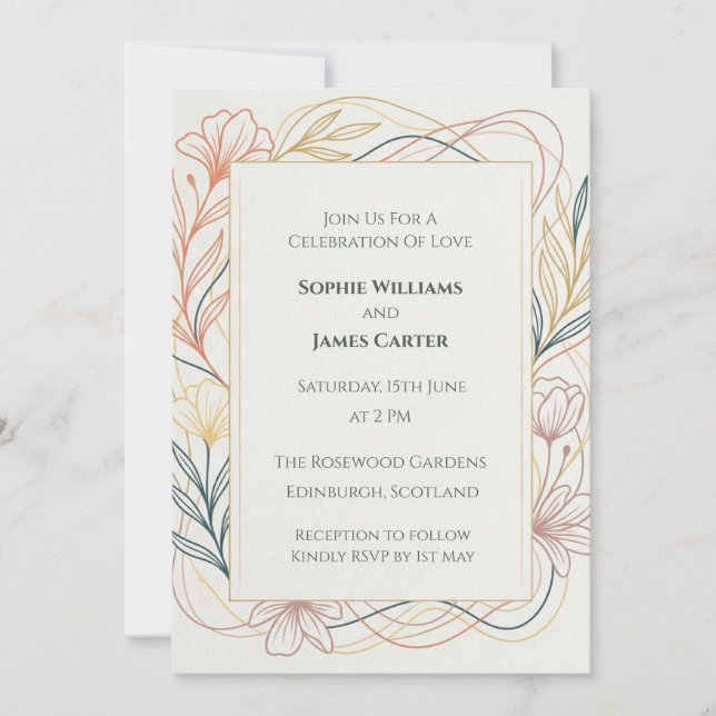 Faire-part de mariage Art Nouveau pastel (Devant)