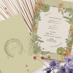 Faire-part de mariage Art nouveau vintage avec feu
