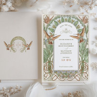 Faire-part de mariage Art nouveau vintage colibri