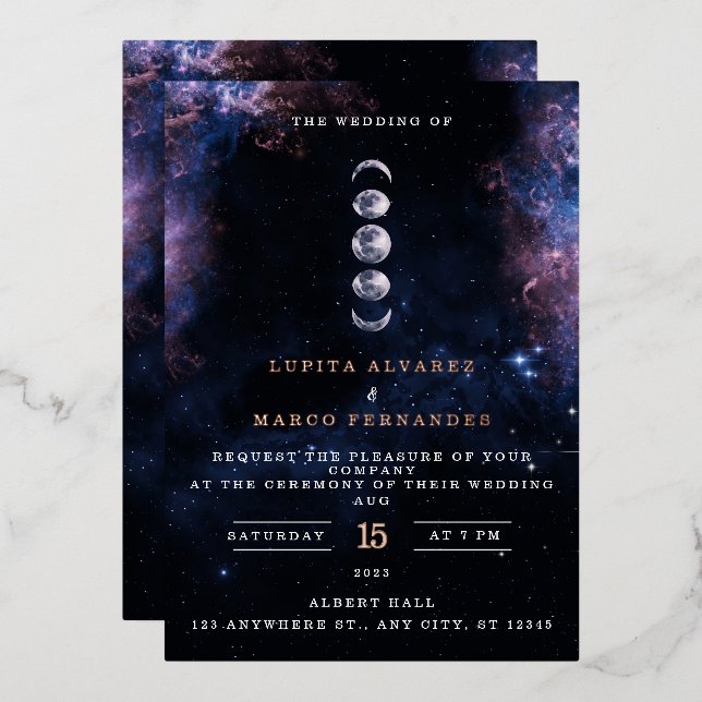 Faire-part de mariage Astronomie Thème Espace Élég (Recto/Verso)