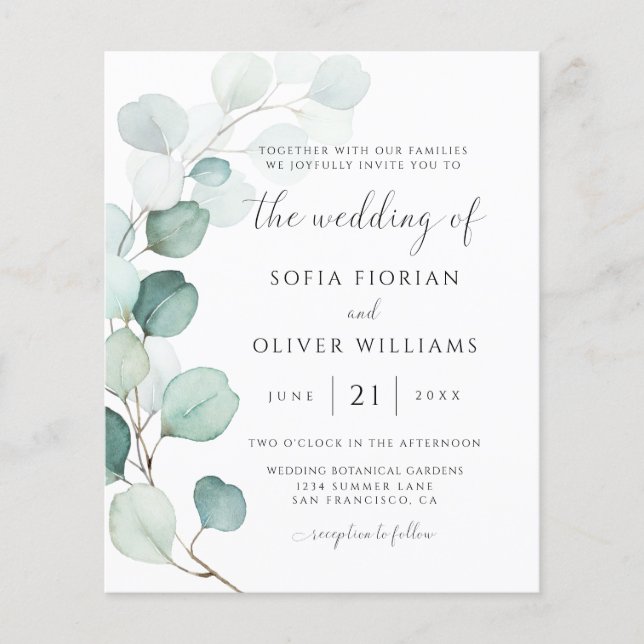 Faire-part de mariage au budget eucalyptus verdure (Devant)