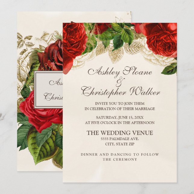 Faire-part de mariage au champagne avec des roses  (Devant / Derrière)