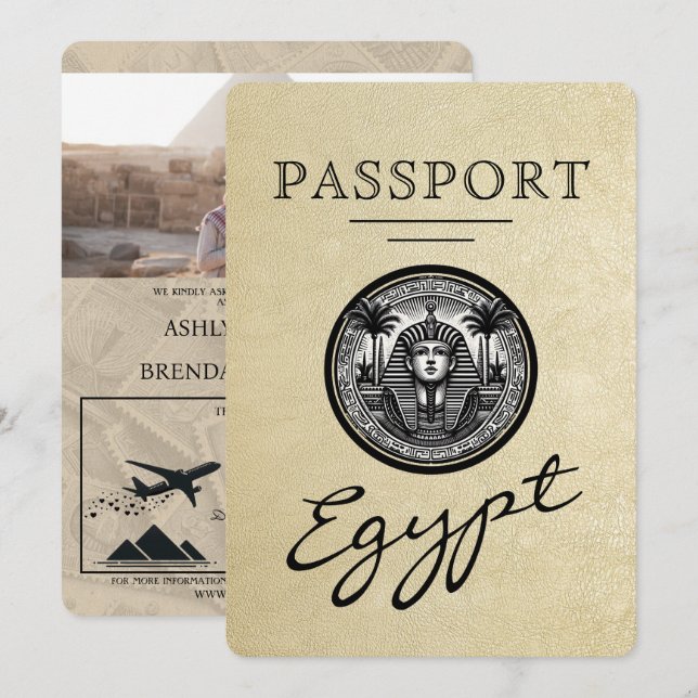 Faire-part de mariage au champagne Égypte (Devant / Derrière)