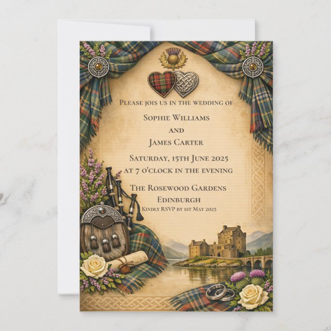 Faire-part de mariage au chardon Cœurs celtiques T (Devant)