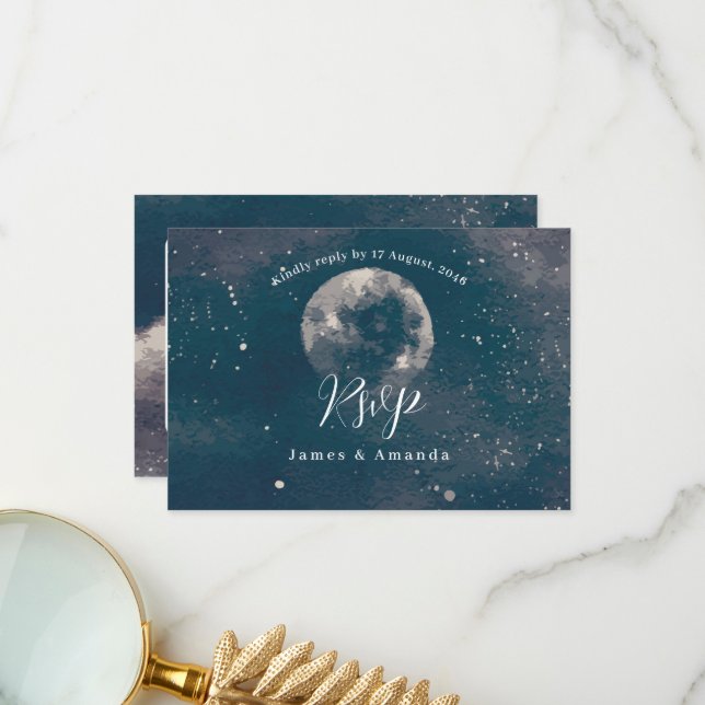 Faire-part de mariage au clair de lune de la Nuit  (Devant/Arrière en situation)