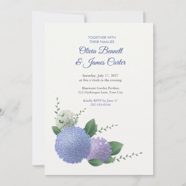 Faire-part de mariage au coin avec une Hydrangea p (Devant)