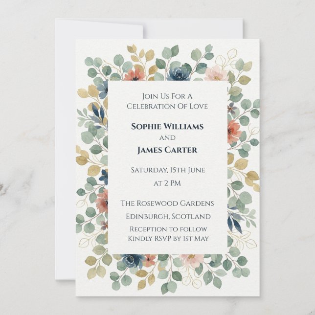 Faire-part de mariage au coin bleu Thistle Celtic (Devant)
