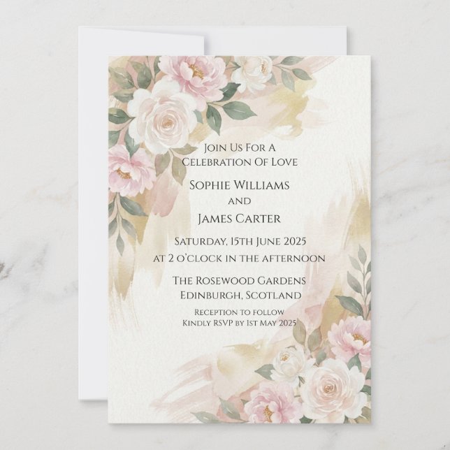 Faire-part de mariage au coin floral rose (Devant)