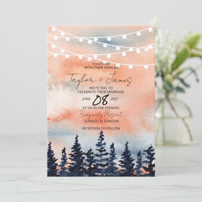 Faire-part de mariage au coucher du soleil et en f (Debout devant)