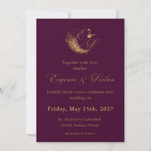 Faire-part de mariage au cygne avec armoiries en v