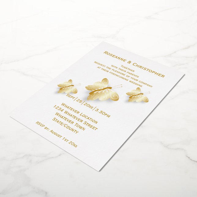 Faire-part de mariage au design papillons en feuil (Rotation)