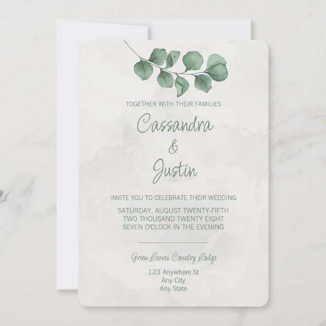 Faire-part de mariage au eucalyptus aquarelle (Devant)