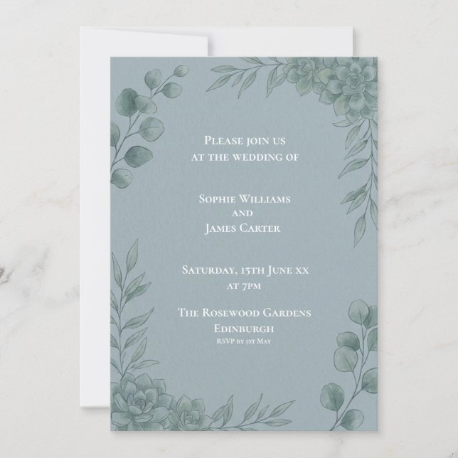 Faire-part de mariage au eucalyptus gris-bleu (Devant)