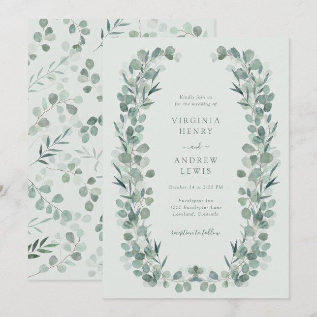 Faire-part de mariage au eucalyptus sauge élégant (Devant / Derrière)