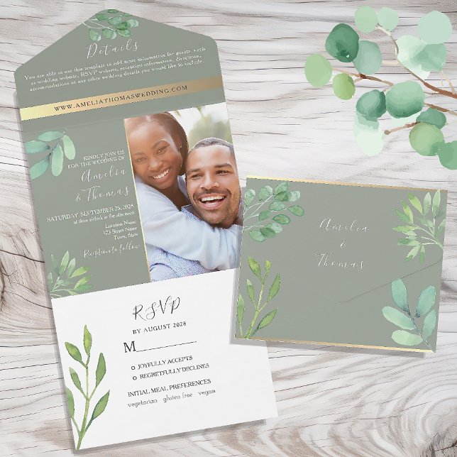 Faire-part de mariage au eucalyptus vert sauge (Créateur téléchargé)
