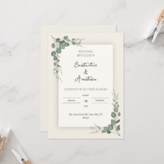 Faire-part de mariage au eucalyptus vert sauge