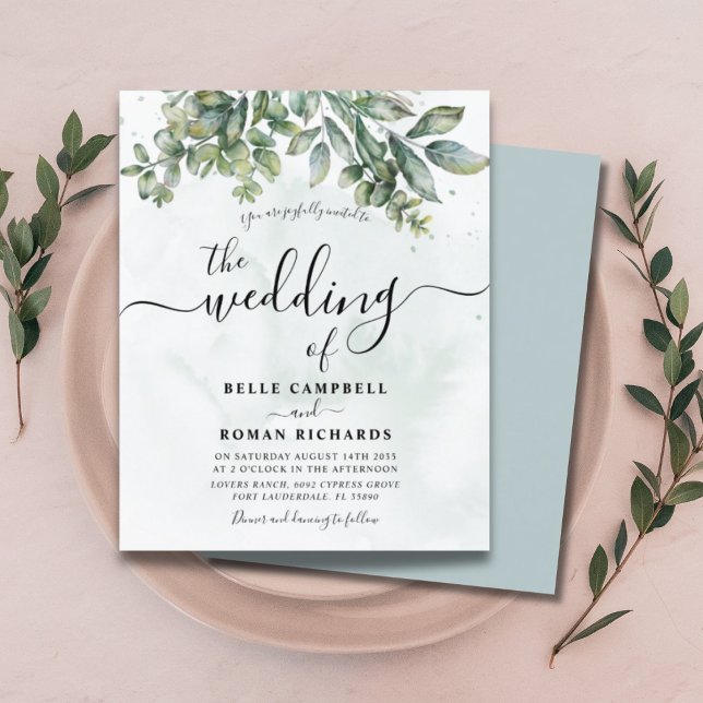 Faire-part de mariage au eucalyptus vert sauge aqu (Créateur téléchargé)