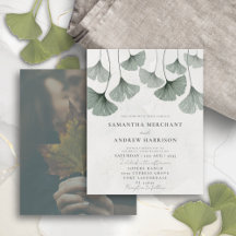 Faire-part de mariage au ginkgo à l'aquarelle vert