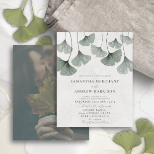 Faire-part de mariage au ginkgo à l'aquarelle vert