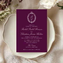 Faire-part de mariage au monogramme baroque Plum