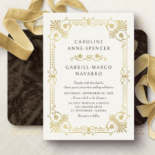 Faire-part de mariage au papier métallisé, vintage