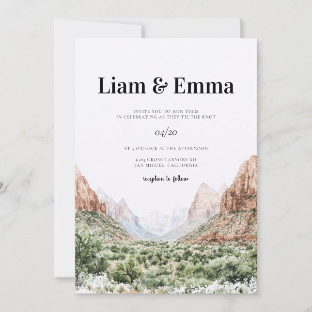 Faire-part de mariage au parc national de Zion (Devant)